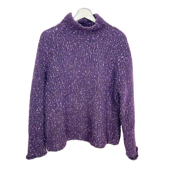 Vintage Sweaters - Vintage 90s Ann Taylor Purple Speckled High Neck Pull Over Wool Blend Sweater La